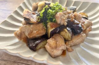 揚げナスと鶏肉の黒酢玉ねぎがけ-1